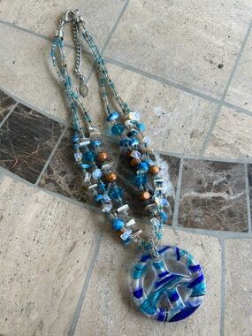 Handcrafted Blue Glass Pendant Necklace - Multi-Strand Beaded Women’s Jewelry